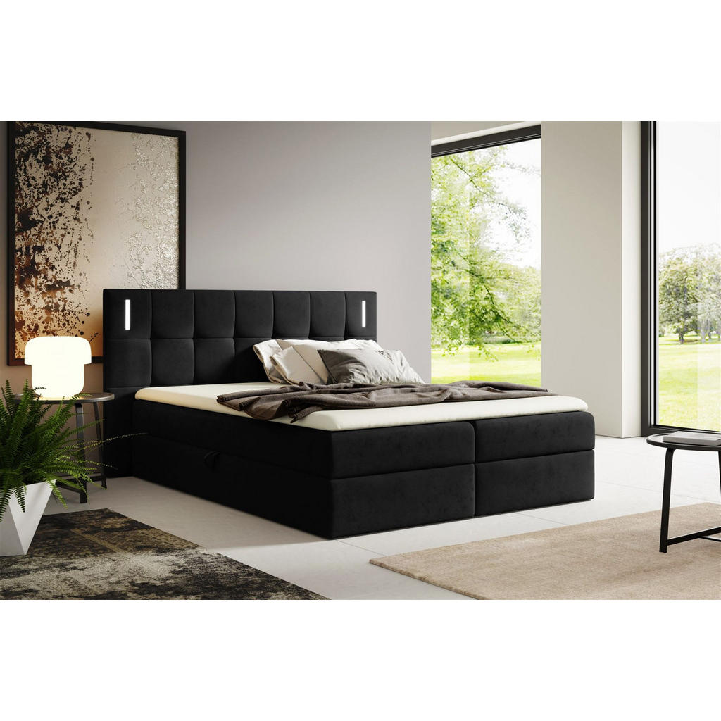 Thumbnail - Fun Möbel Boxbett, Schwarz, Textil, 140x200 cm, Schlafzimmer, Betten, Boxspringbetten