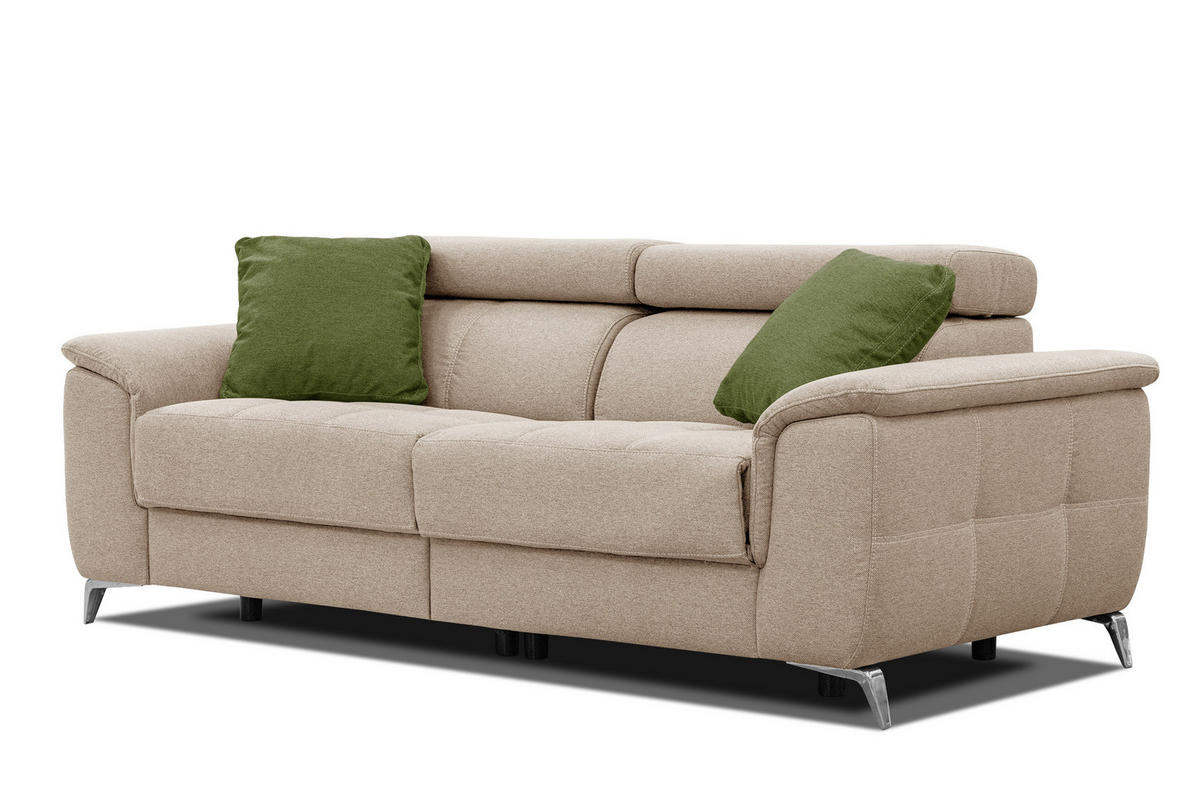 SOFA PLAUEN 3-Sitzer mit 2 Relaxfunktionen, beige - Beige/Silberfarben, Holzwerkstoff/Textil (214/83/105cm) - Courtois Laville