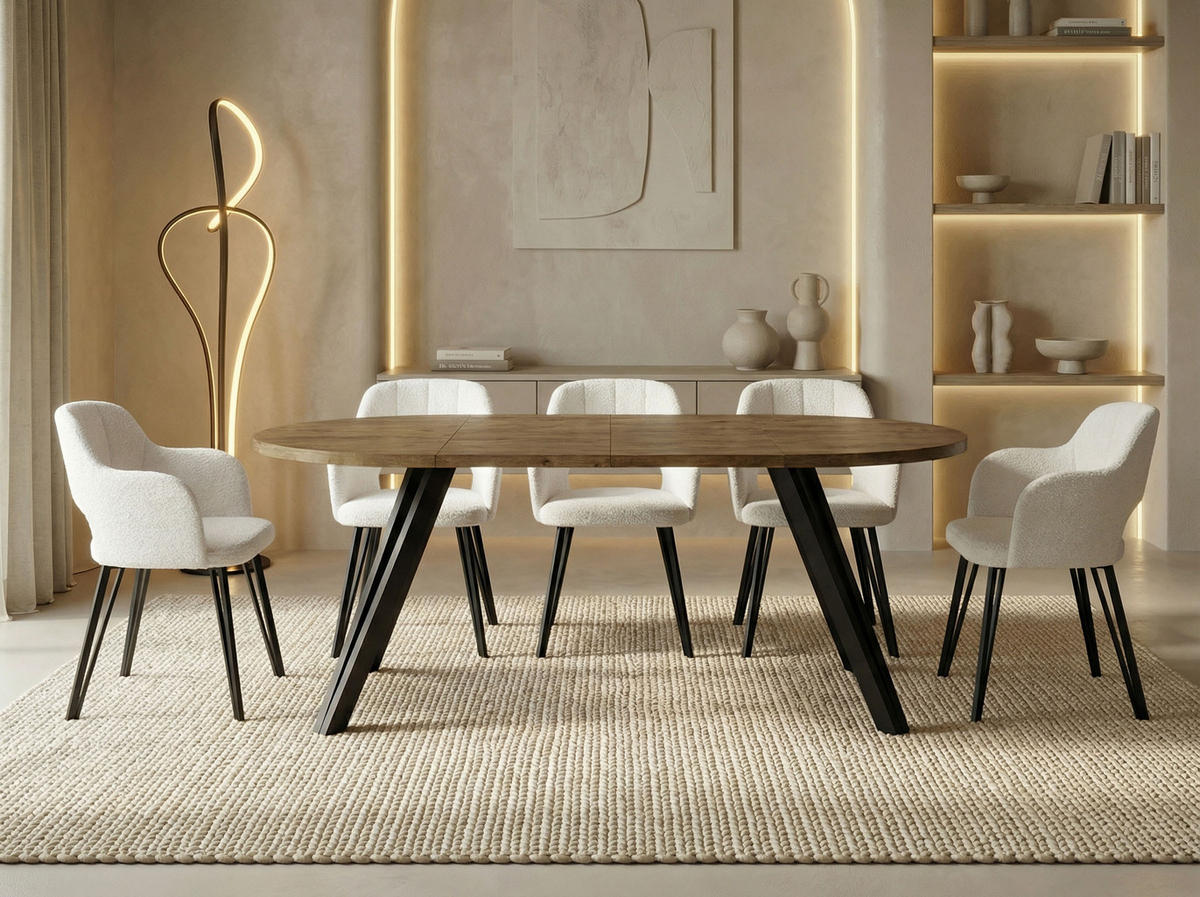 ESSTISCH Ravero runder ausziehbarer, Eiche Braun Rustikal 100-180/100/77 cm - Alteiche/Schwarz, Holz/Holzwerkstoff (100/100/77cm) - WFL GROUP