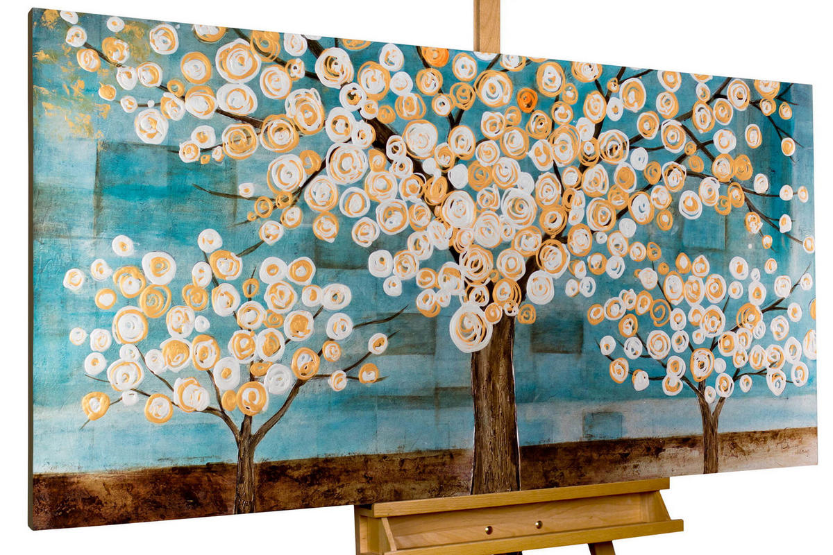 ÖLGEMÄLDE 140/70 cm - Petrol/Braun, Holz/Textil (2.2/70cm) - KUNSTLOFT