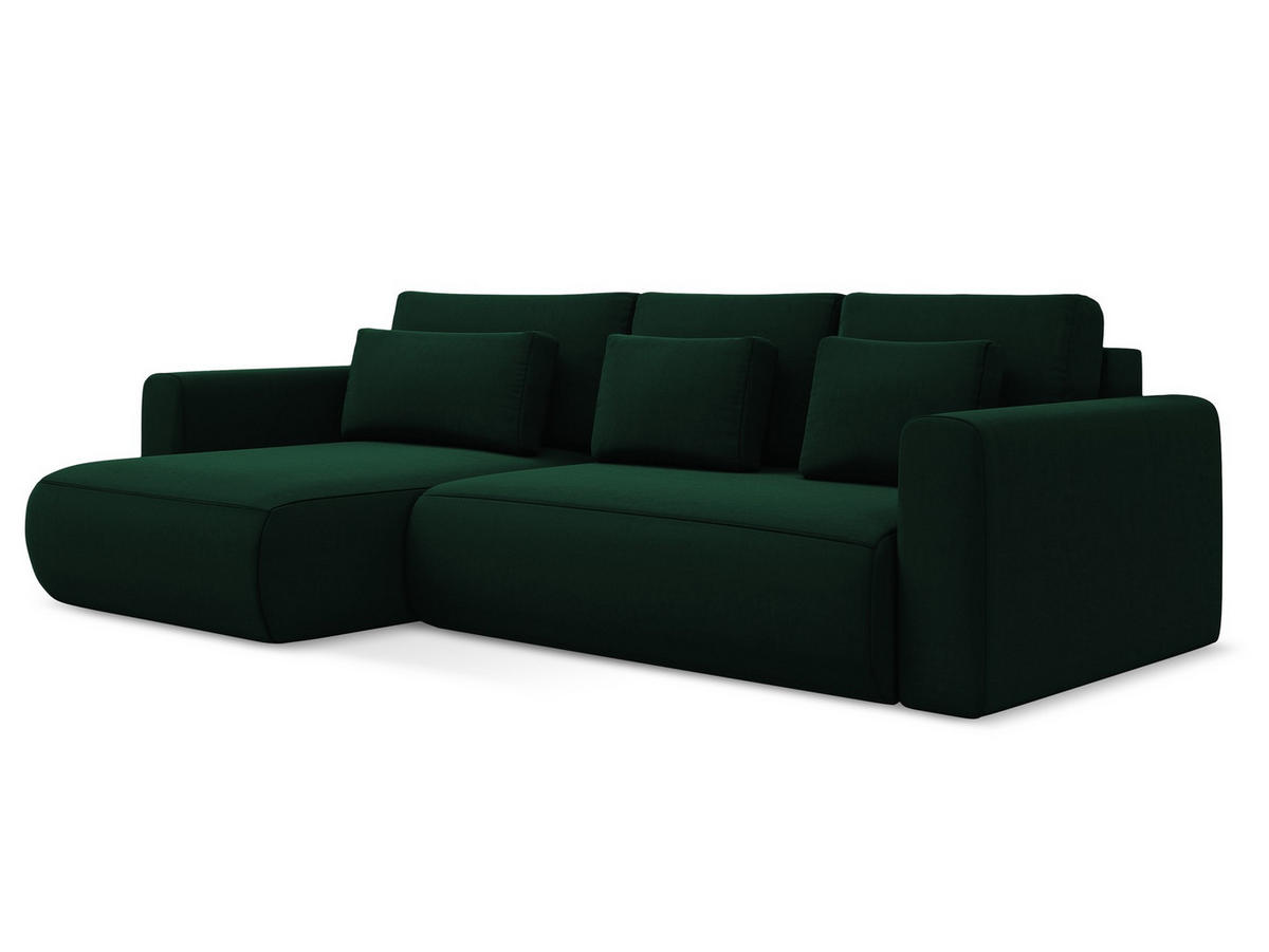 ECKSOFA mit Schlaffunktion Samt Stoff Grün - Dunkelgrün/Schwarz, Kunststoff/Textil (149/278cm) - Makamii