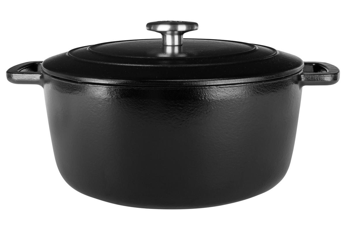KASSEROLLE Fontestic Schmortopf aus Gusseisen, Schwarz, Ø 28 cm / 8 Liter – emailliert - Schwarz, Keramik (1/2/13cm) - Cosy & Trendy
