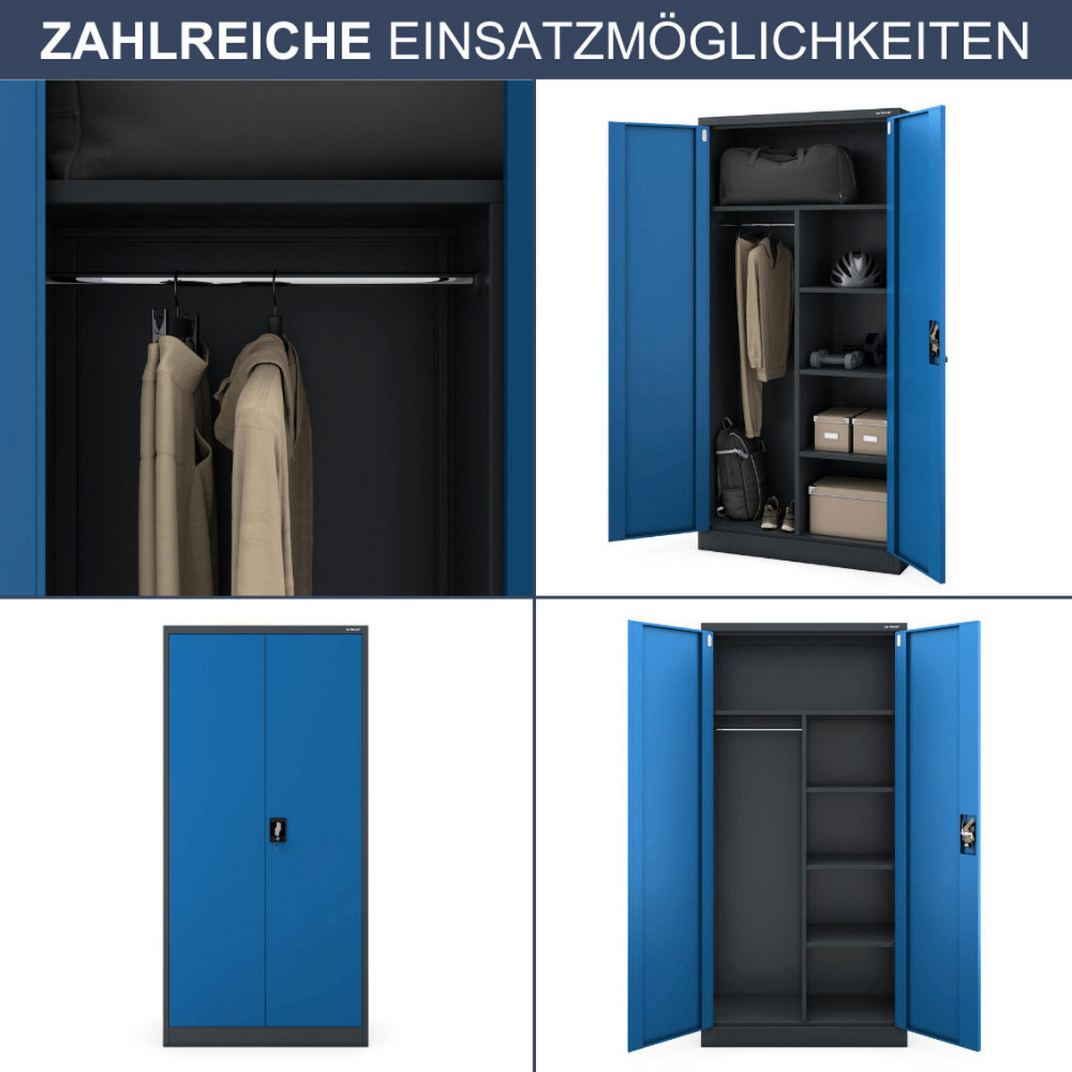 MEHRZWECKSCHRANK Metall abschließbar REKL 185x90x45cm Anthrazit-Blau - Anthrazit, Metall (90/185/45cm) - DELUKE