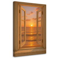 LEINWANDBILD Blick aus einem Fenster auf den Sonnenuntergang am Strand 40x60cm - Beige, Textil (40/60cm) - Feeby