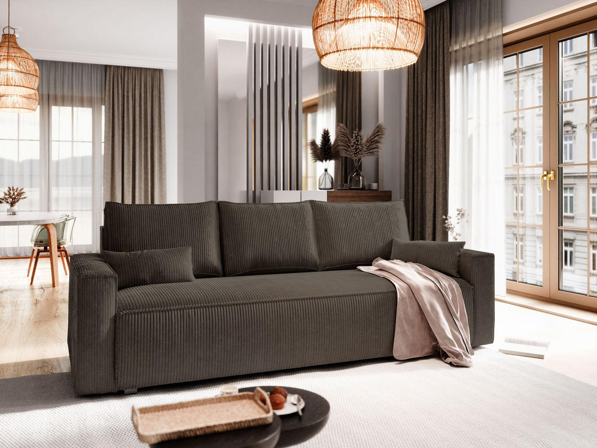 BETTSOFA MENI Braun Kordstoff mit Schlaffunktion - Braun, Textil (232/83/87cm) - MASSENO