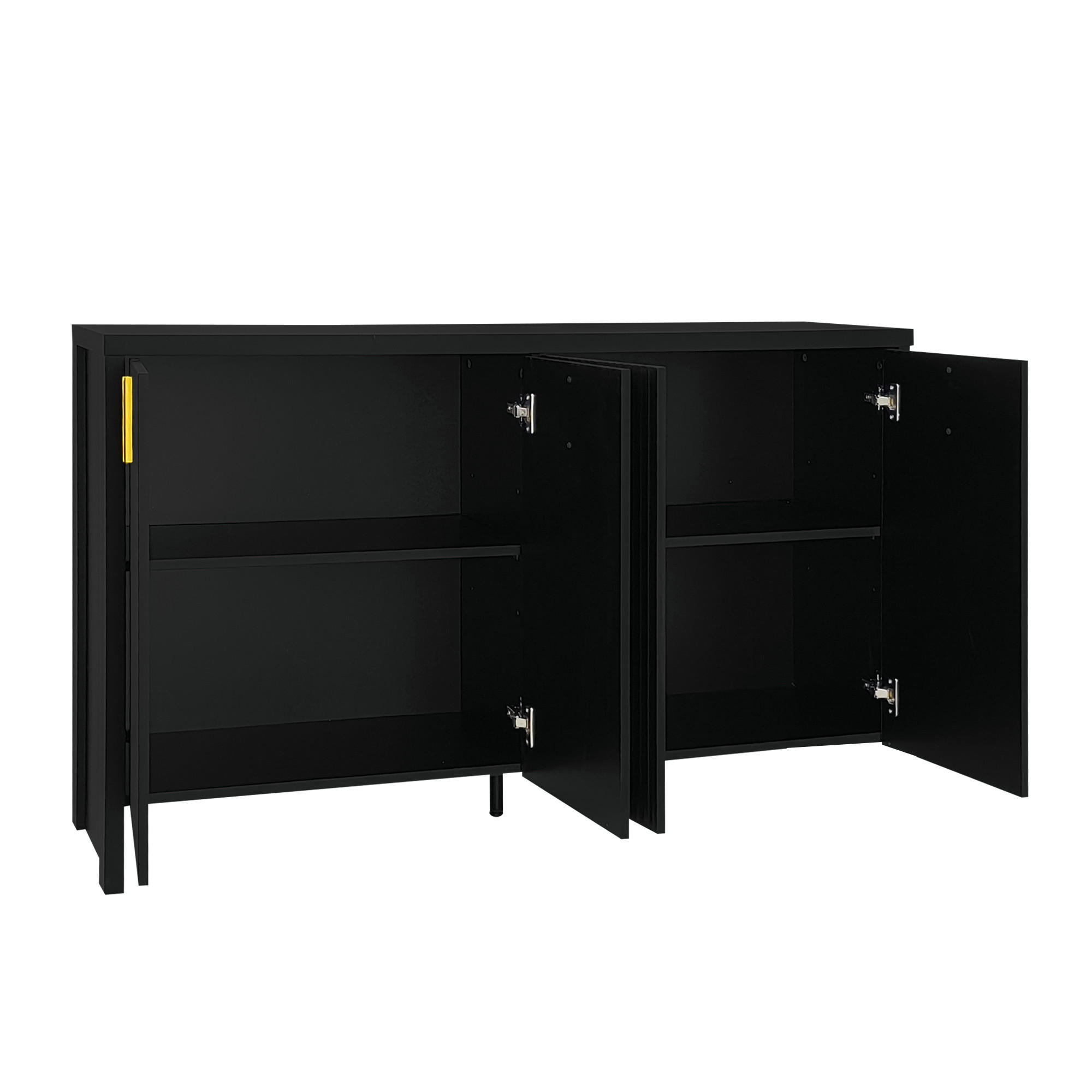 SIDEBOARD Schwarz Goldgriffe verstellbare Böden modern - Schwarz, Holzwerkstoff (38/80/140cm) - FLIEKS