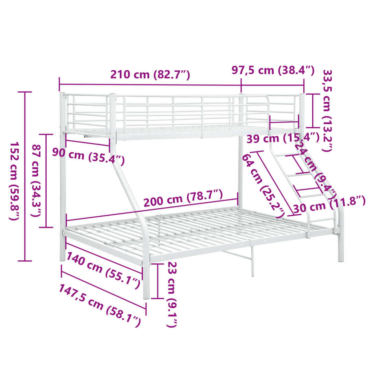 METALLBETT Humphries 200.5/210 cm - Weiß, Metall (190/200cm) - Nettlife
