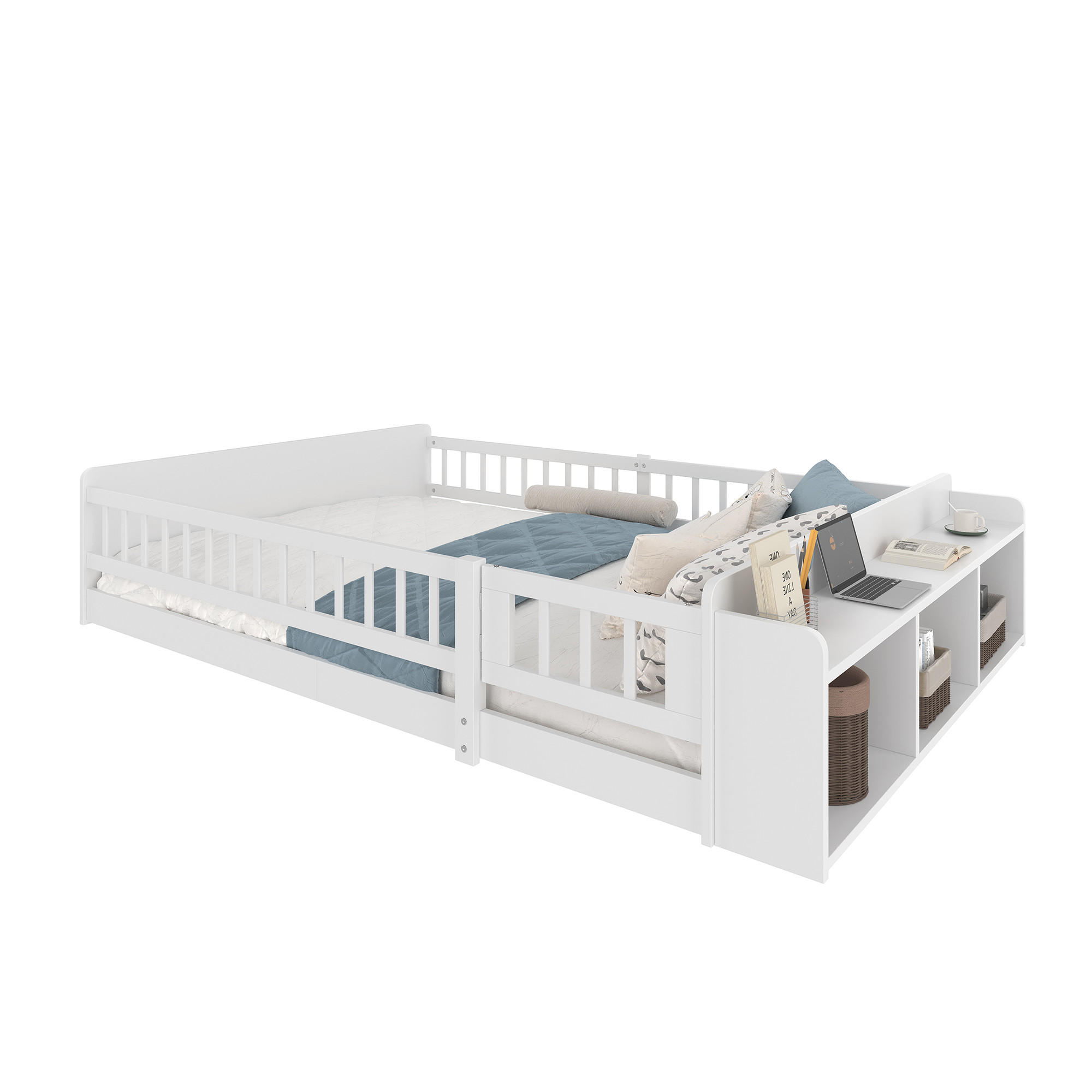 KINDERBETT Holzbett 140/200 cm Kiefernholz mit offenem Lager - Weiß, Holz (140/200cm) - OKWISH