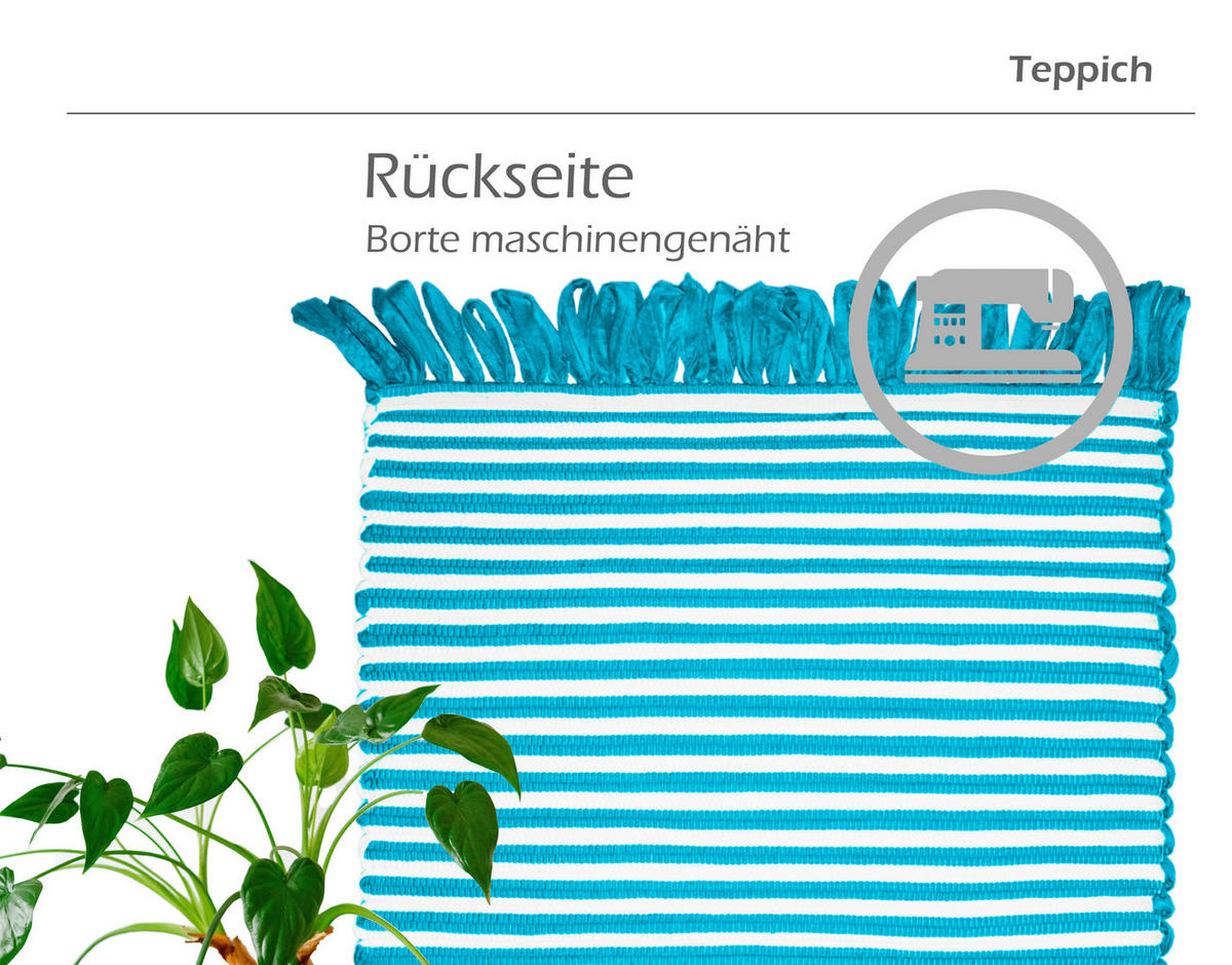 HANDGEWEBTER Läufer 50x70 cm Pazifik - Türkis, Naturmaterialien/Textil (50/70cm) - Lashuma