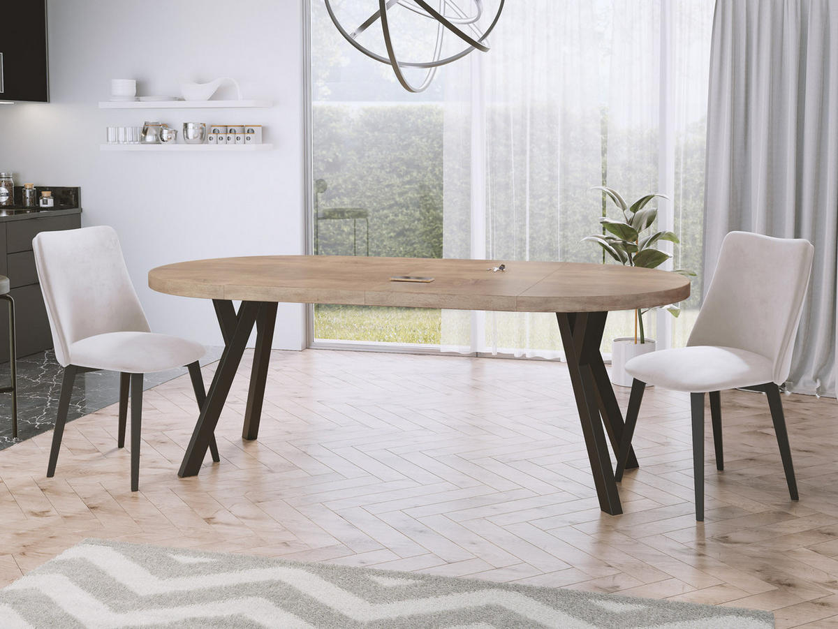 ESSTISCH Twixy runder ausziehbarer, Sonoma Eiche 90-170/90/76 cm - Schwarz/Sonoma Eiche, Holz/Holzwerkstoff (90/90/76cm) - WFL GROUP