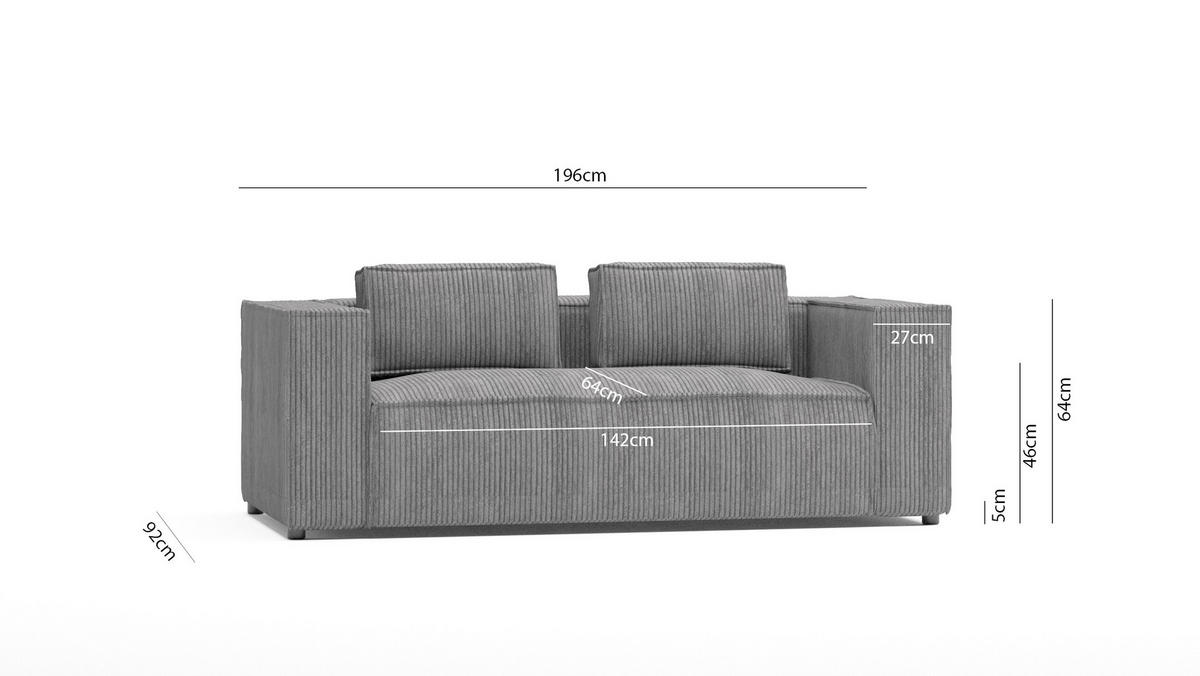 2-SITZER-SOFA Nova Hellgrau Cord - Hellgrau/Schwarz, Holz/Kunststoff (196/64/92cm) - S-Style Möbel