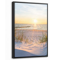 LEINWAND Bilder mit Rahmen - Strand - Sonne - Düne - Gras - Sand - Horizont - 40x60 - Hellblau, Textil (40/60cm) - MuchoWow