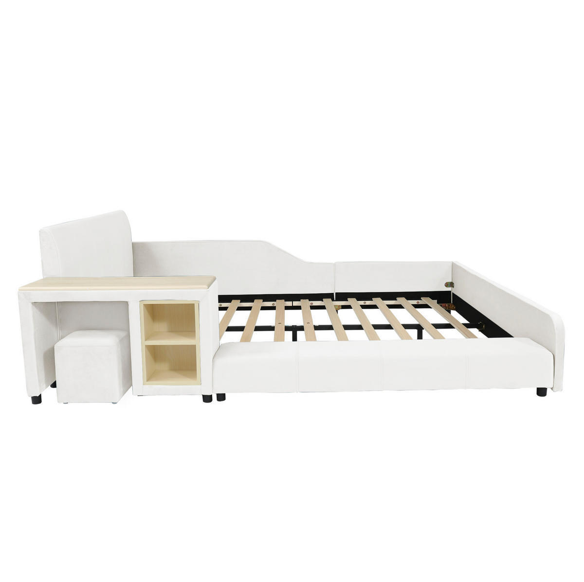 POLSTERBETT 140/200 cm Weiß aus Samt mit Schreibtisch und Hocker - Weiß, Textil (140/200cm) - OKWISH