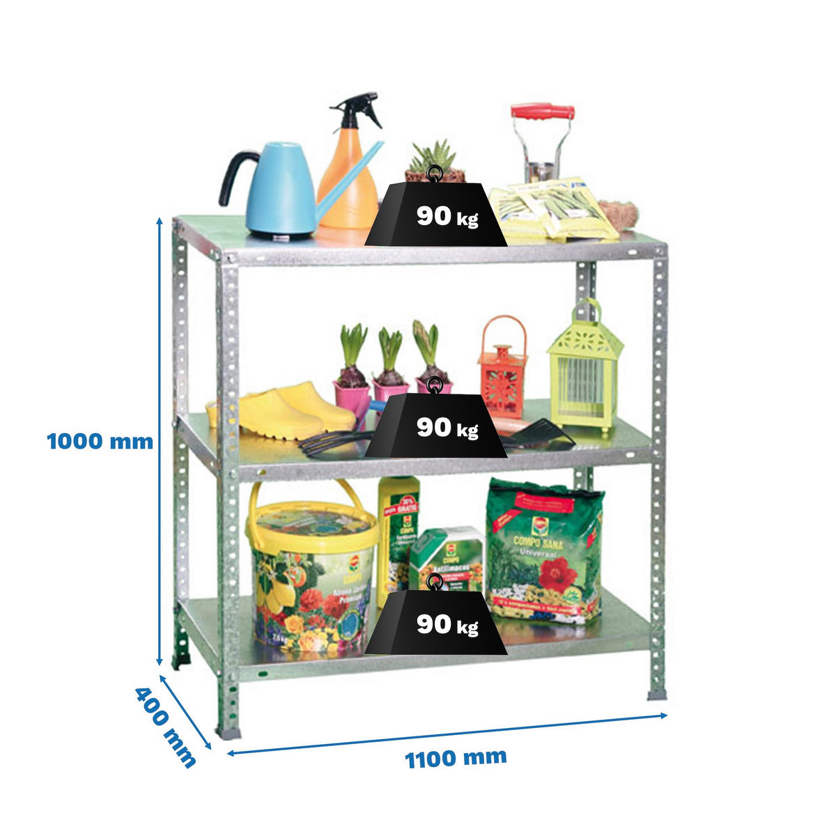 SCHRAUBREGAL PANDA SMALL | HxBxT 100x110x40cm | 3 Fachböden | Fachlast 90kg | Verzinkt - Silberfarben, Metall (110/100/40cm) - PROREGAL