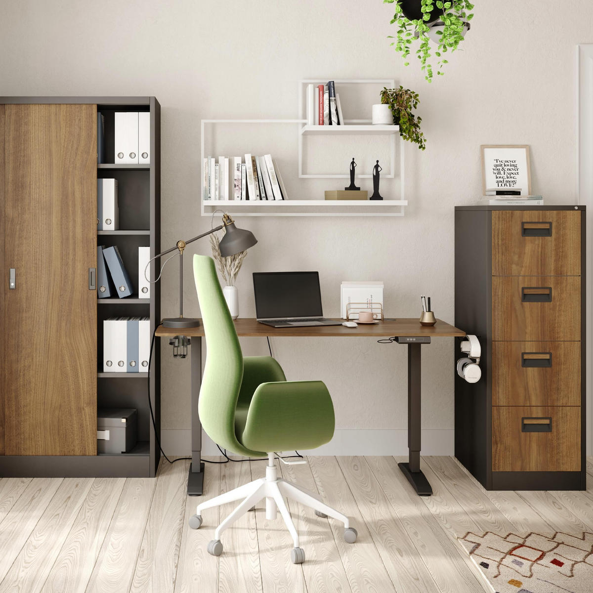 AKTENSCHRANK SARA V4 - Anthrazit/Nussbaumfarben, Metall (46/132/62cm) - Jan Nowak