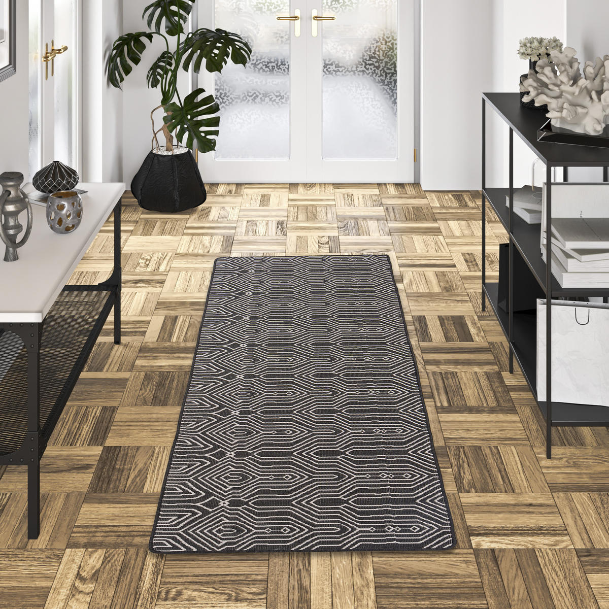 IN- UND OUTDOOR TEPPICH LÄUFER BEIDSEITIG NEWPORT - Schwarz, Textil (80/240cm) - Snapstyle