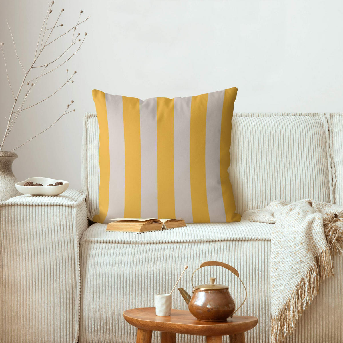 KISSENBEZUG Mighty Mango Große Streifen 50/50 cm - Gelb, Textil (50/50cm) - Bilderwelten