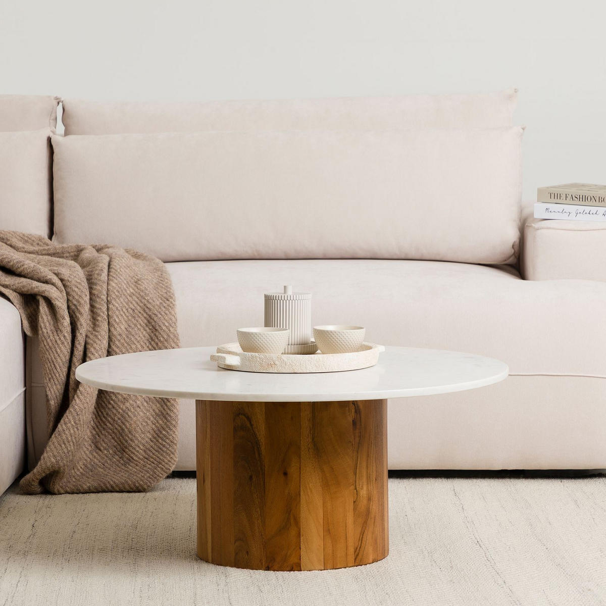 COUCHTISCH GANGA weiß/natur - Weiß/Naturfarben, Naturmaterialien/Holz (80/80/35cm) - IDIMEX