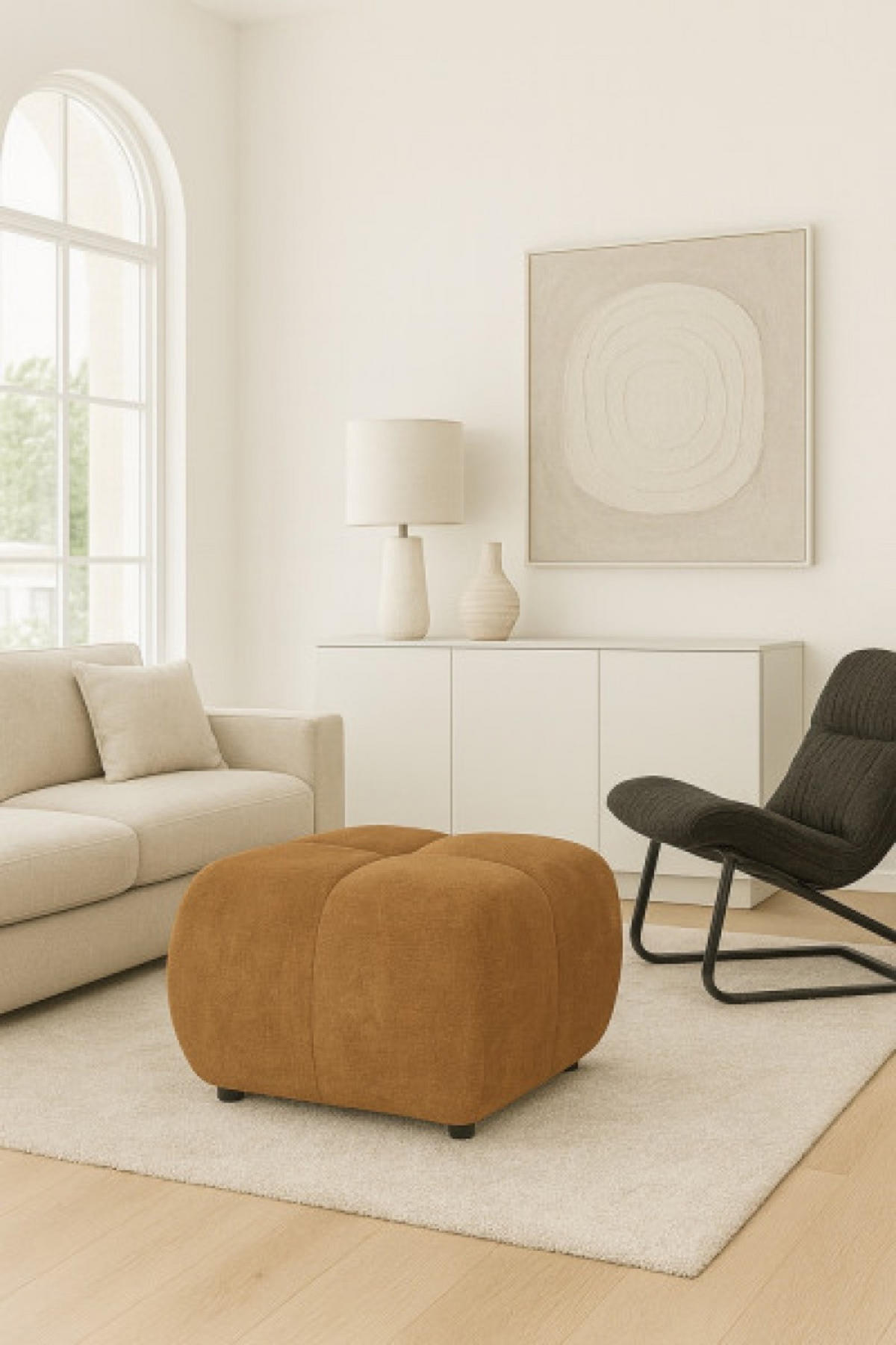 POUF Hellbraun Mila Mit Steppungen Auf Schwarzen Niedrigen Beinen - Braun, Textil (72/43.5/72cm) - Sepro Meble