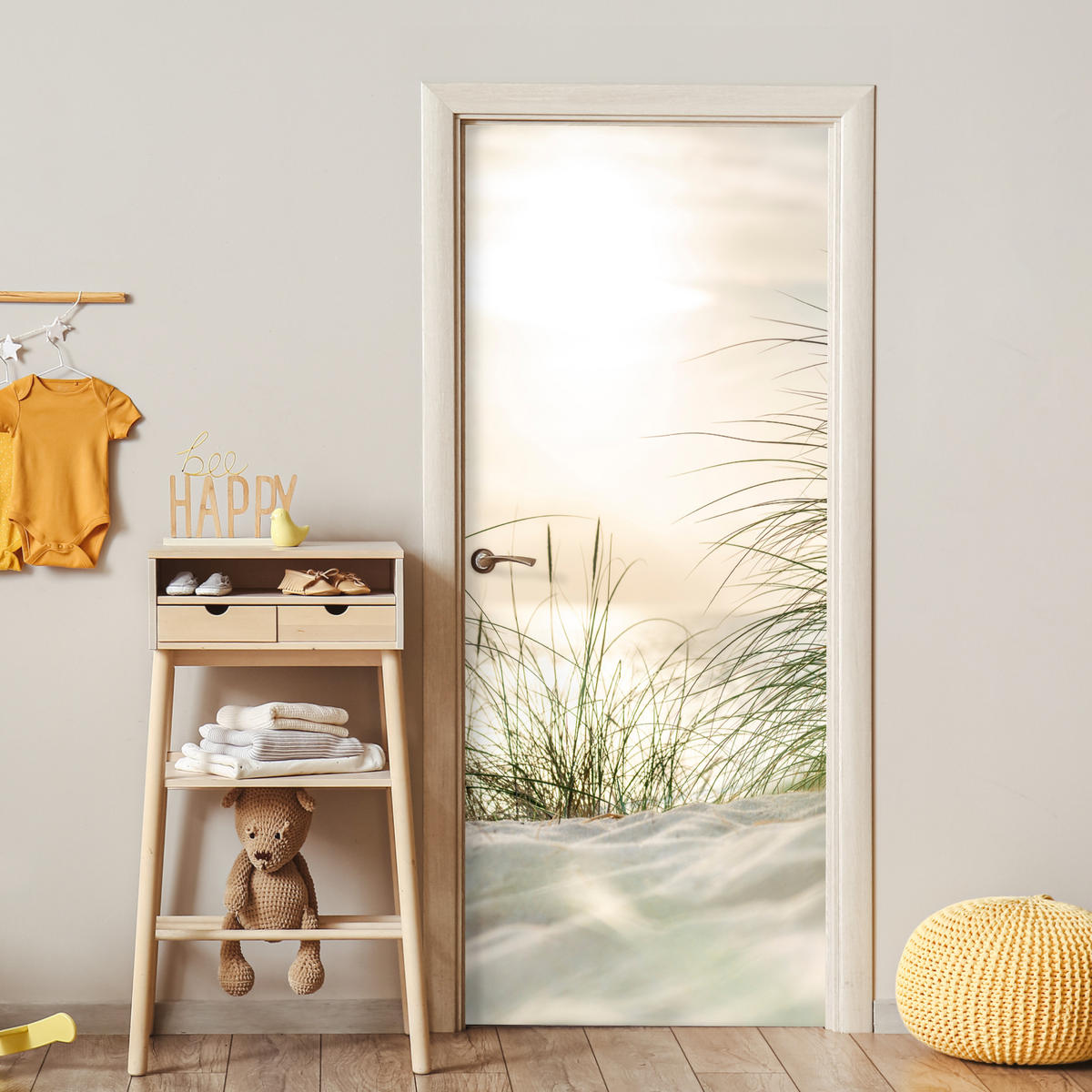 FOTOTAPETE Tür - Dünen am Wattenmeer 80x205 cm - Sandfarben, Kunststoff (80/0.1cm) - MuchoWow
