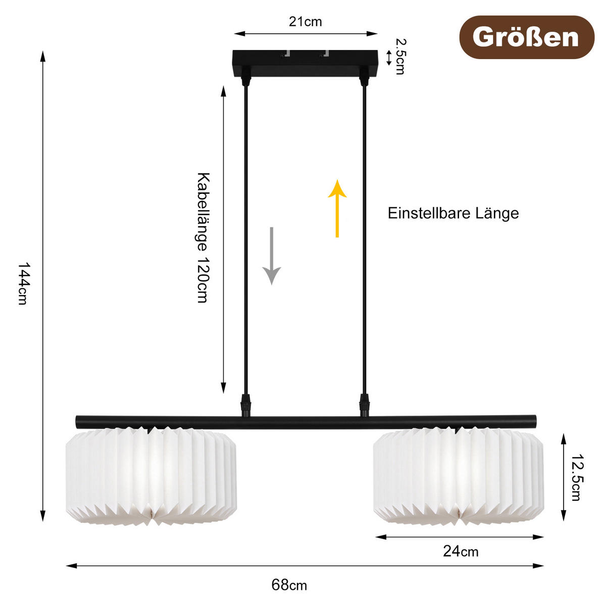 HÄNGELEUCHTE Brenn 24/144/68 cm - Weiß, Papier (68/24/144cm) - ZMH