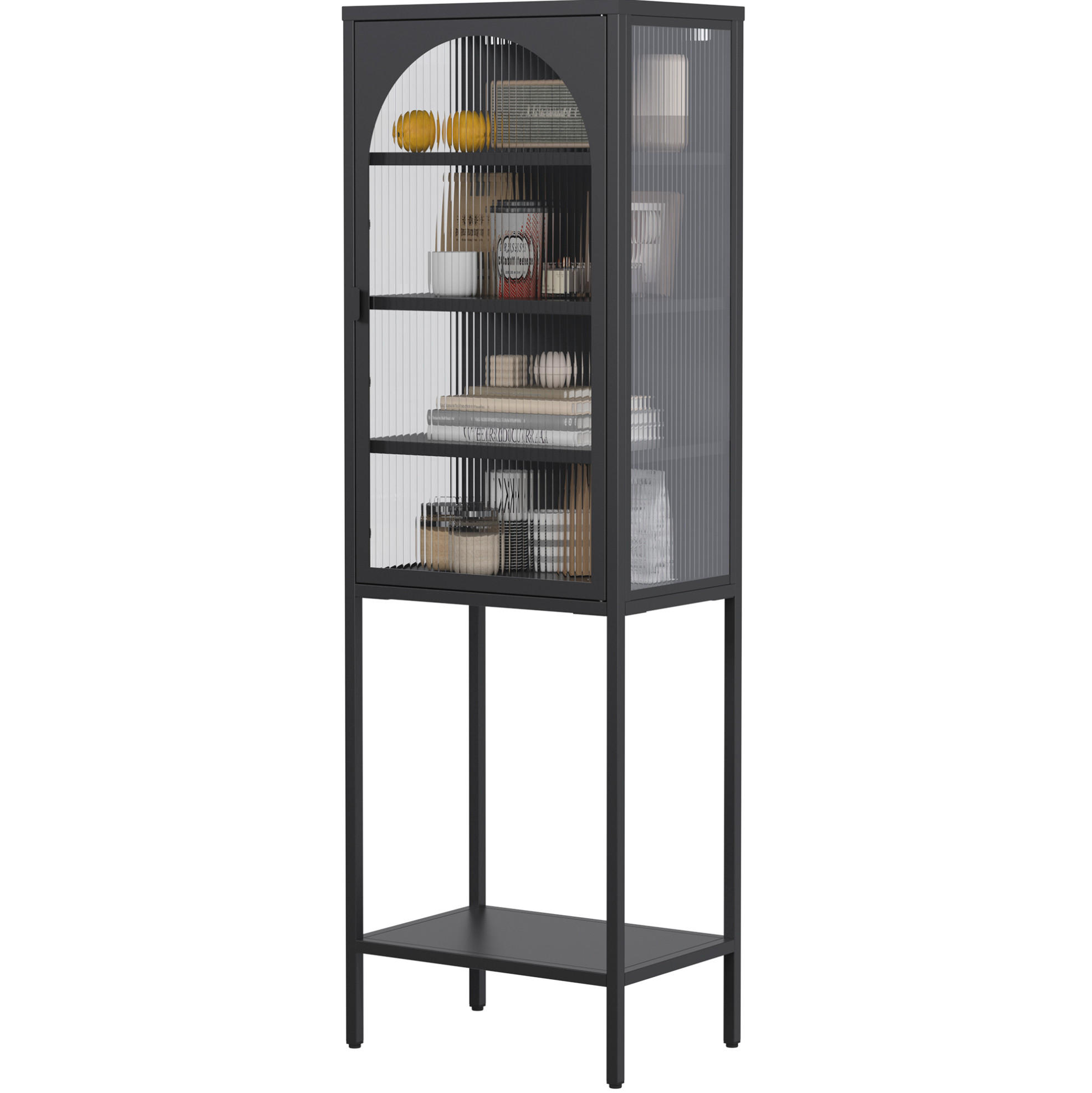 VITRINE 50/35/160 cm aus Metall und Glas mit geriffelter Glastür Schwarz - Schwarz, Holzwerkstoff (50/160/35cm) - Modenvie