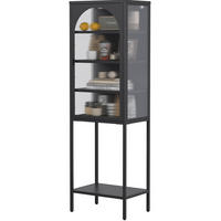VITRINE 50/35/160 cm aus Metall und Glas mit geriffelter Glastür Schwarz - Schwarz, Holzwerkstoff (50/160/35cm) - Modenvie