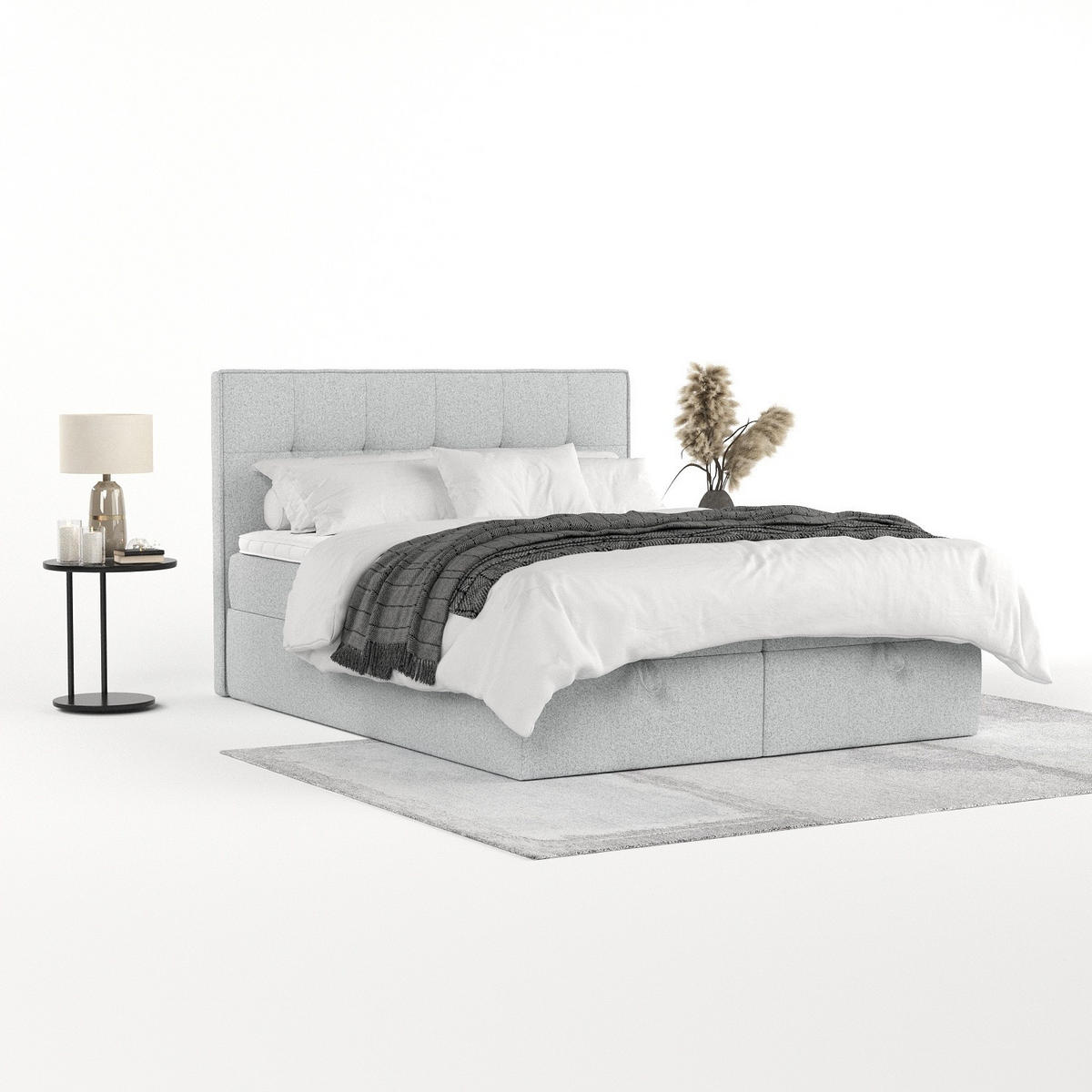 BOXBETT Tivra 180/200 cm Hellgrau im Riva Stoff - Hellgrau/Schwarz, Holz/Holzwerkstoff (180/200cm) - AltaBeds