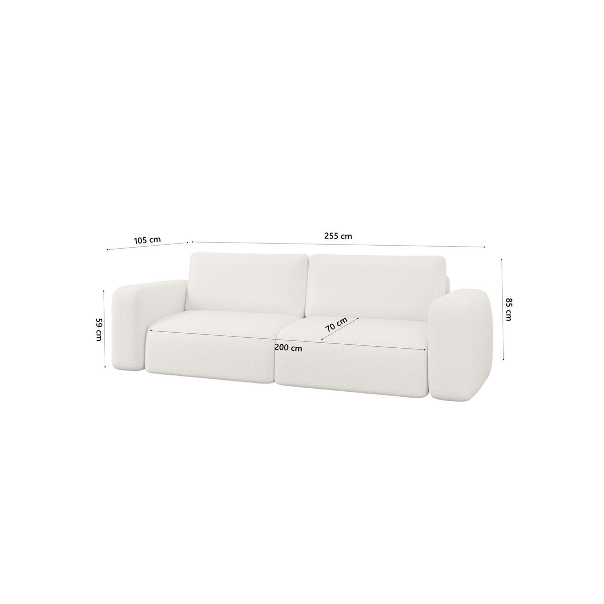 SOFA TALW mit Schlaffunktion, Weiß - Weiß, Textil (255/85/105cm) - Fedve