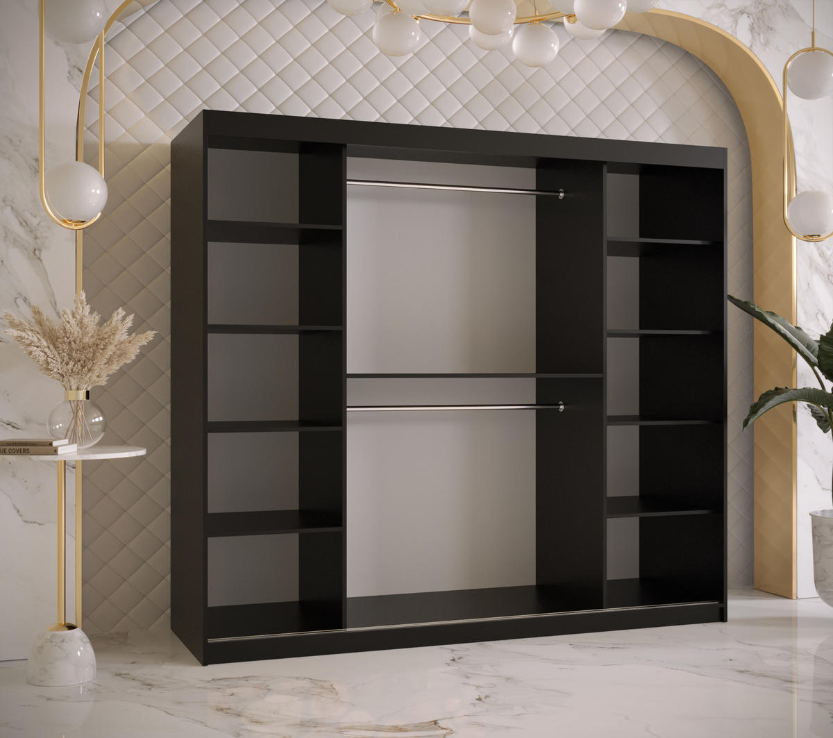 SCHWEBETÜRENSCHRANK 200/200/62 2-türig - Goldfarben/Schwarz, Holz/Kunststoff (200/200/62cm) - Abiks Möbel
