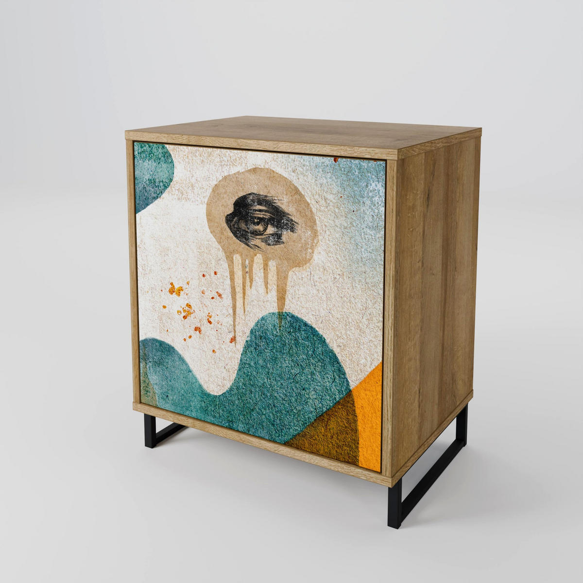 SIDEBOARD ABSTRACT FACES, Eichefarben, 57,5x42x77,5 cm, Schräge Buchenholzfüße - Eichefarben/Buchefarben, Holzwerkstoff/Buchenholz (57.5/77.5/42cm) - SpaceRebels