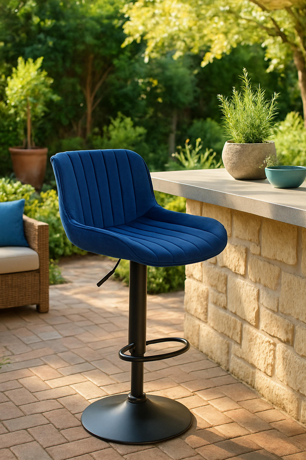 BARHOCKER Lento Gestell schwarz Samt Blau - Blau/Schwarz, Textil/Metall (50/108/50cm) - TPFLiving