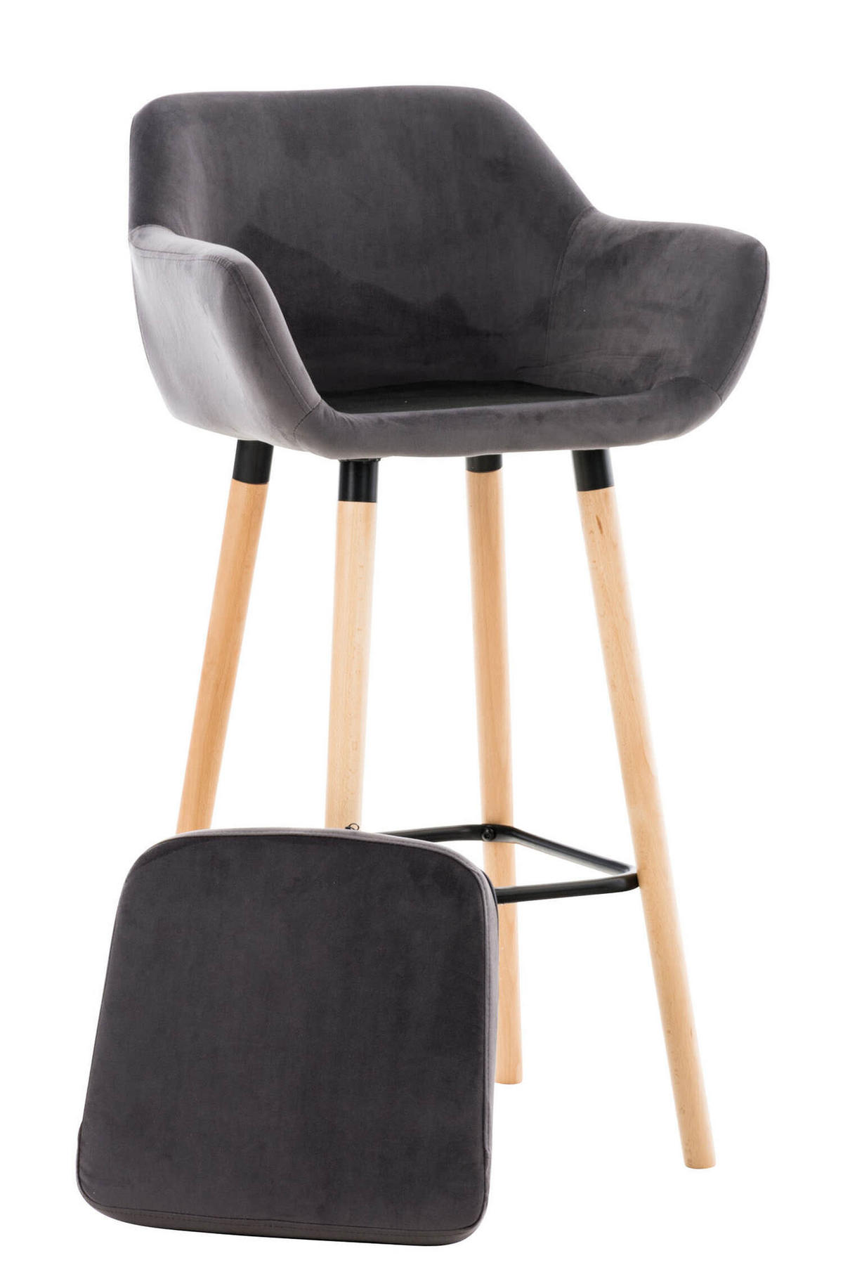 BARHOCKER Grande, Gestell Holz, Samt Grau - Braun/Grau, Holz/Textil (55/99/46cm) - TPFLiving