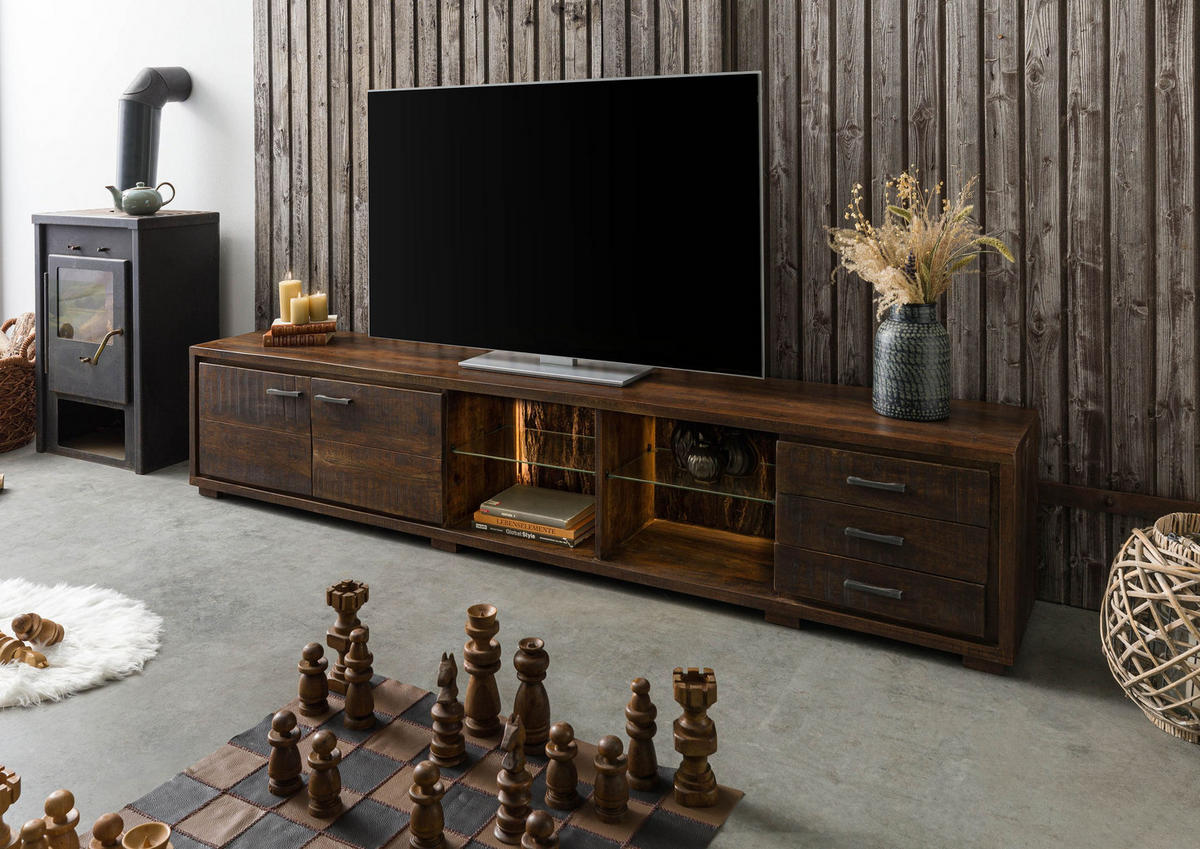 TV-BOARD Akazie 235x40x47 dunkelbraun lackiert BARK #216 - Dunkelbraun, Holz (235/47/40cm) - Massivmoebel24