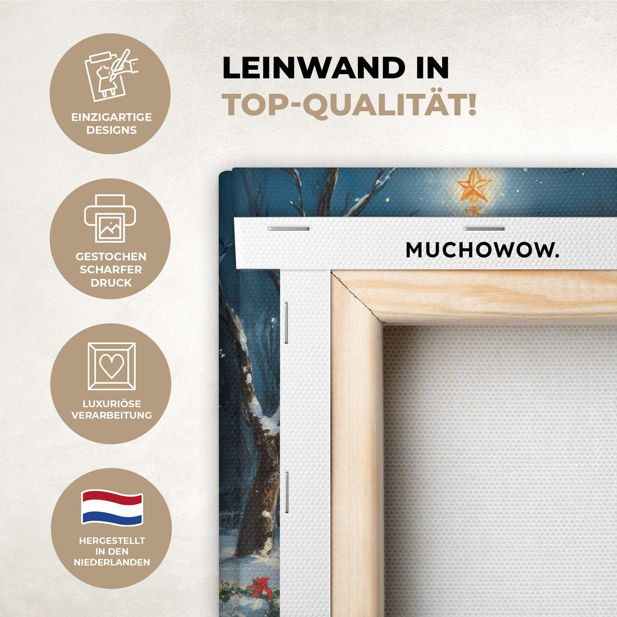 LEINWANDBILD Weihnachten - Weihnachtsbaum - Winter - Zuhause - Schnee 30x20 cm - Smaragdgrün, Textil (30/20cm) - MuchoWow