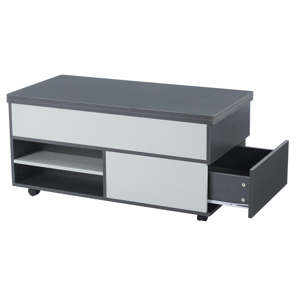 COUCHTISCH 100/98/65 cm grau/weiß aus Spanplatte höhenverstellbar - Grau, Holzwerkstoff (100/98/65cm) - OKMYHOME