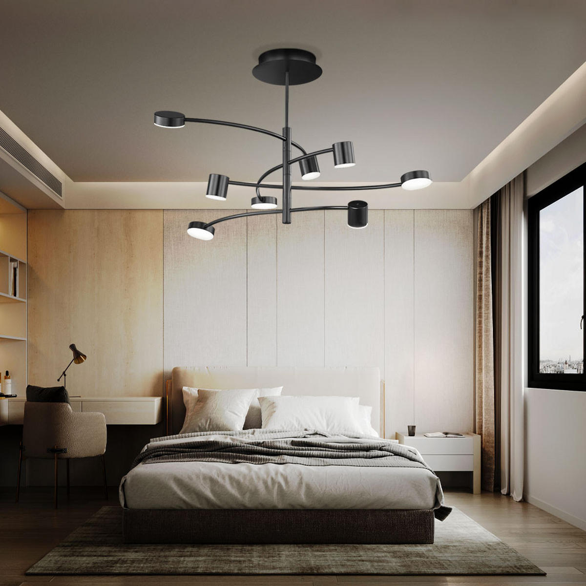LED DECKENLEUCHTE Metall Schwarz 8 Flammig - Schwarz, Glas (100/100/54cm) - Wofi