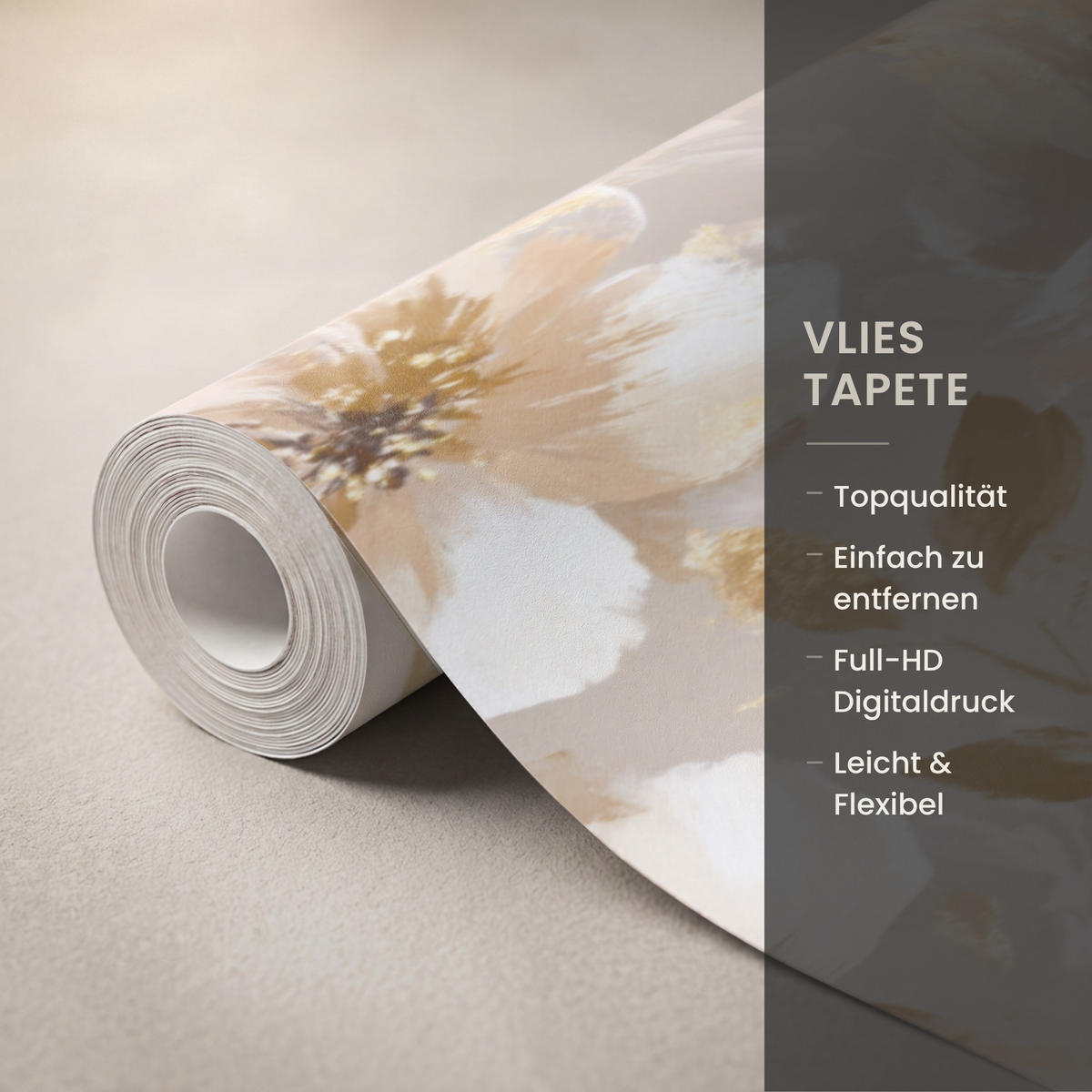 TAPETE - Blumen - künstlerisch - Gold - 400x220 cm - Beige, Papier (400/220cm) - OnlyWow