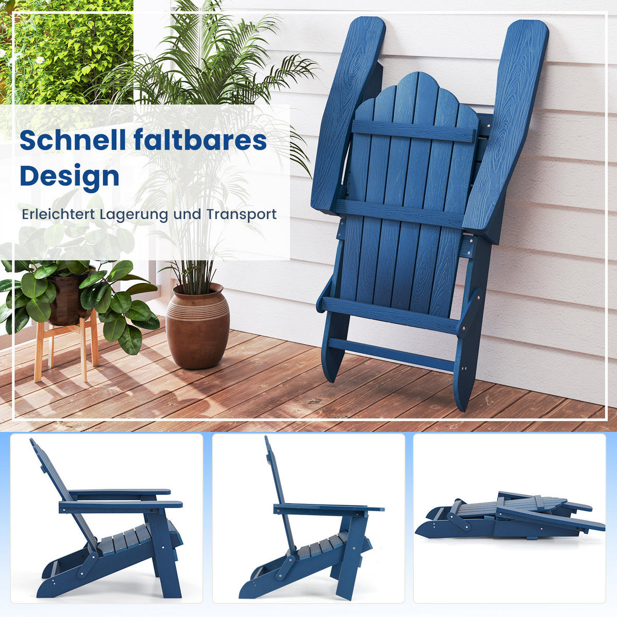 KLAPPSTUHL Marineblau - Dunkelblau, Metall (78/81/92cm) - COSTWAY
