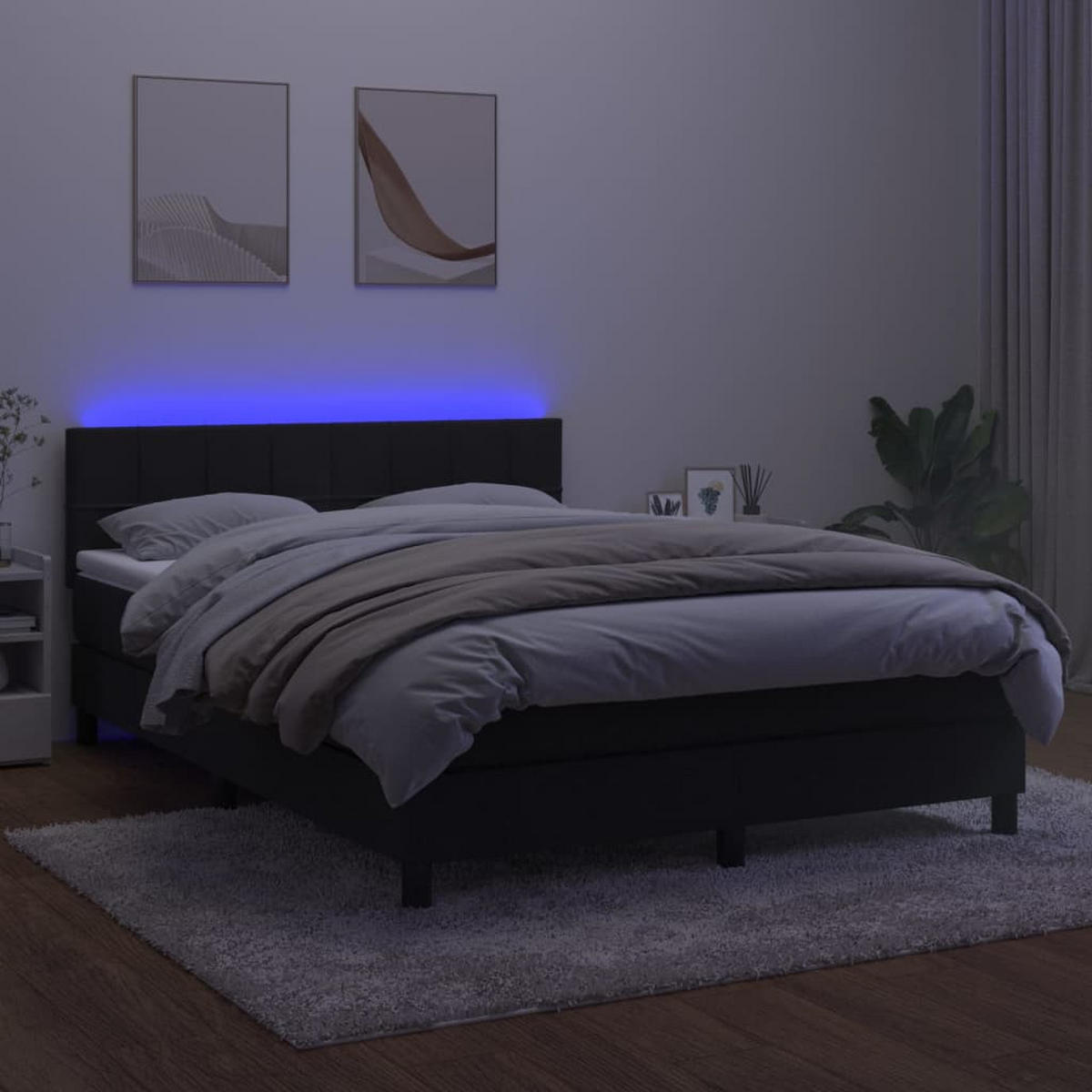 BOXSPRINGBETT MIT MATRATZE & LED SCHWARZ 140X200 CM SAMT - Schwarz, Holz/Textil - vidaXL