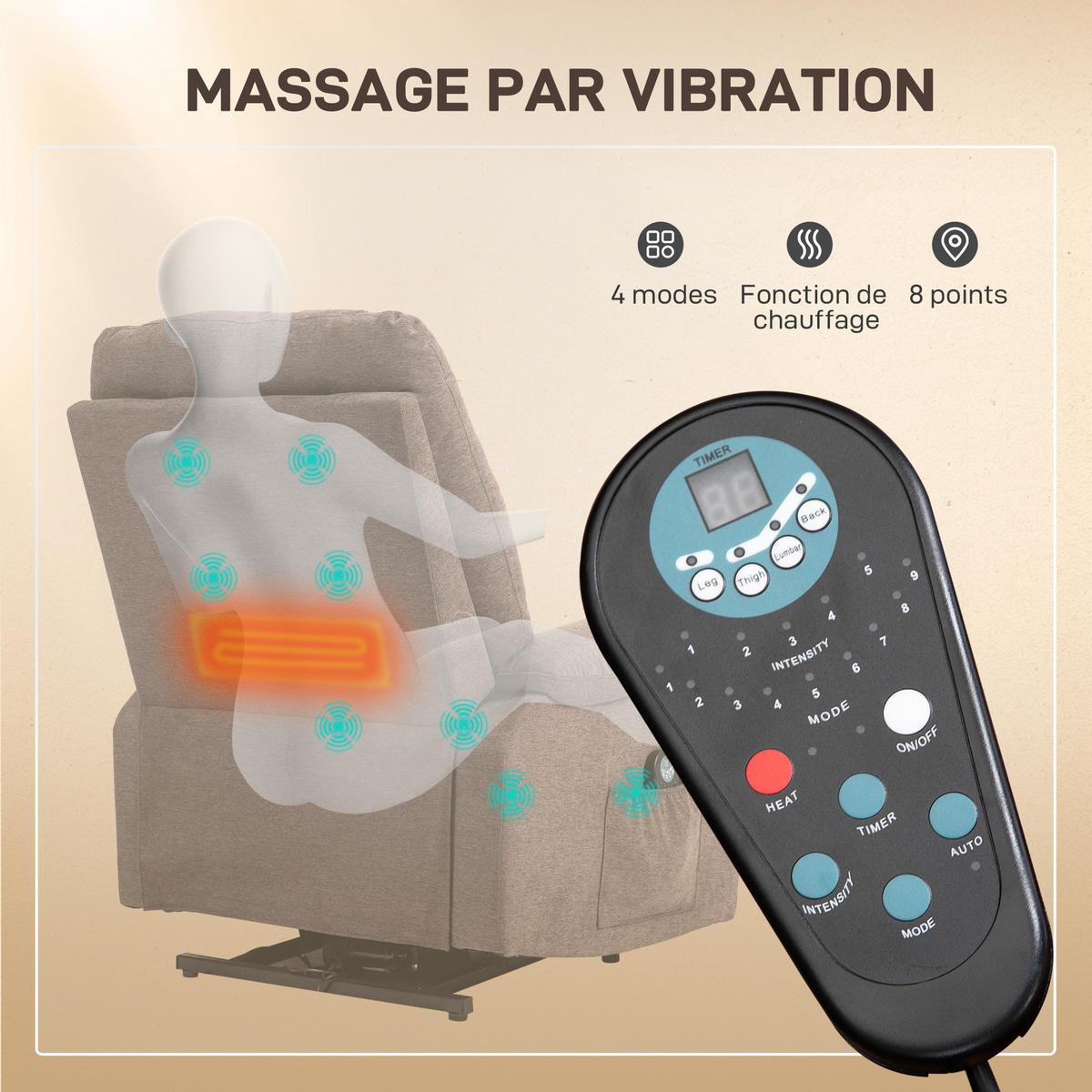 MASSAGESESSEL Braun mit Aufstehhilfe, Massagefunktion und Fernbedienung 93/83/108 cm - Braun, Naturmaterialien (93/108/83cm) - PANGIVO