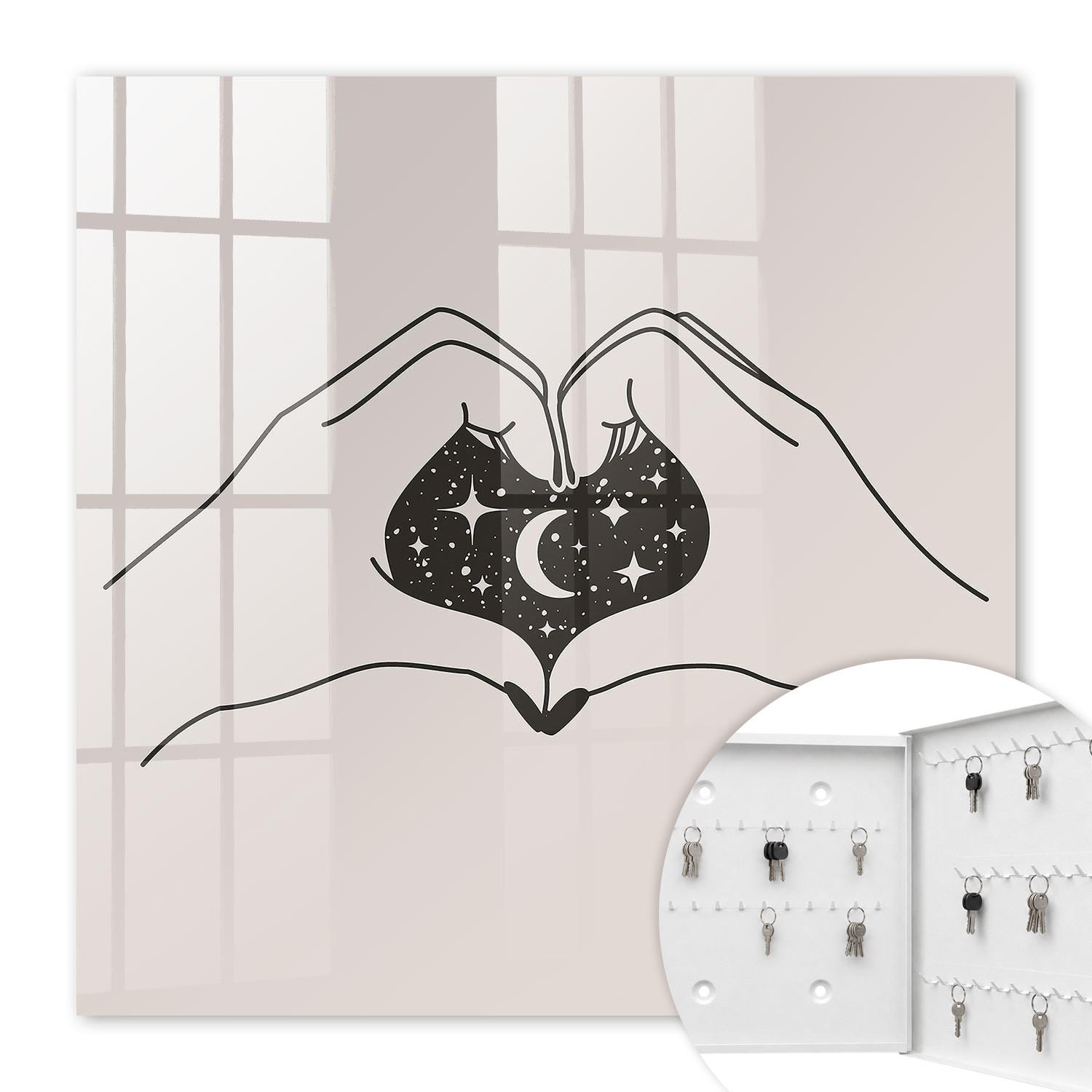 SCHLÜSSELBOX Weiß 30x30 cm – Türöffnung nach rechts - Der Kosmos des Herzens - Multicolor, Metall (30/30/5cm) - TULUP
