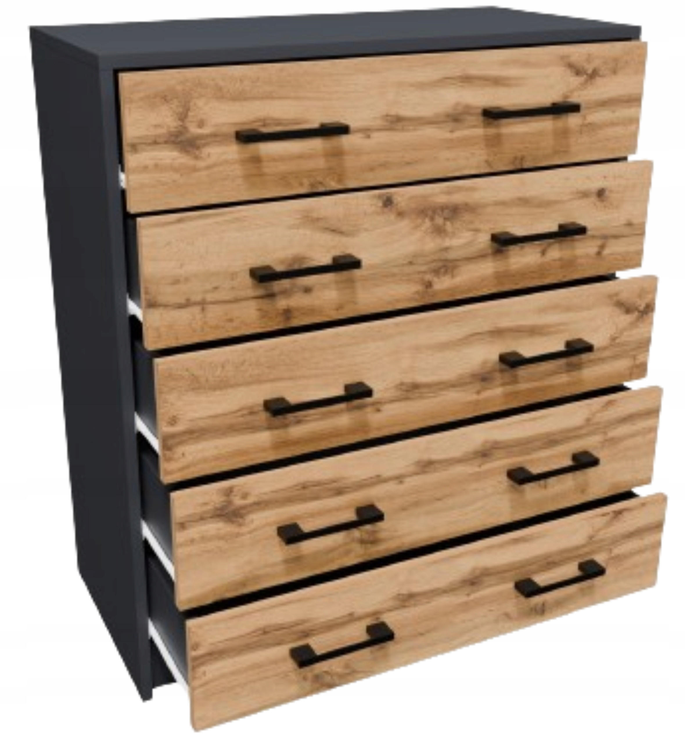 KOMMODE 5S Anthrazit-Wotan Eiche 74/35/85 cm mit 5 Schubladen - Anthrazit/Eiche Wotan, Holzwerkstoff (74/85/35cm) - Matkam Möbel