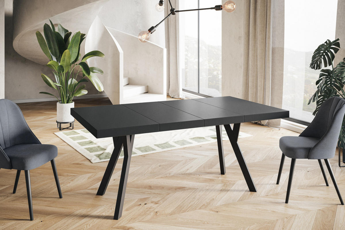 ESSZIMMERTISCH RICO, ausziehbarer Tisch90-190X90X77 cm, Farbe: Schwarz, mit Holzbeinen in Farbe Schwarz - Schwarz, Holzwerkstoff (90/90/77cm) - Alpi-Möbel