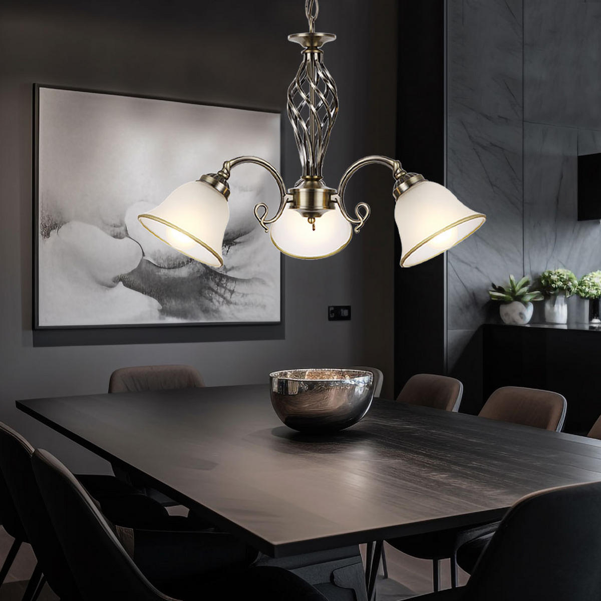 KRONLEUCHTER ODIN Altmessing Messing - Messingfarben, Glas (60/60/120cm) - Globo Lighting