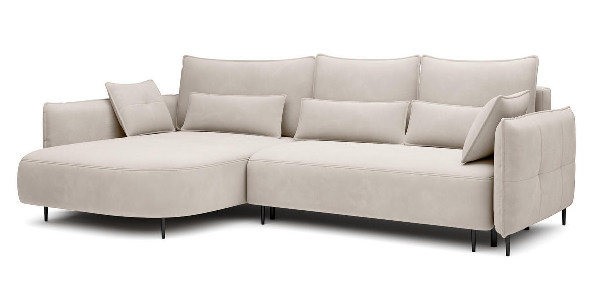 ECKSOFA Oblivio Cremeweiß Velours - Creme/Schwarz, Textil/Metall (285/200cm) - Selsey