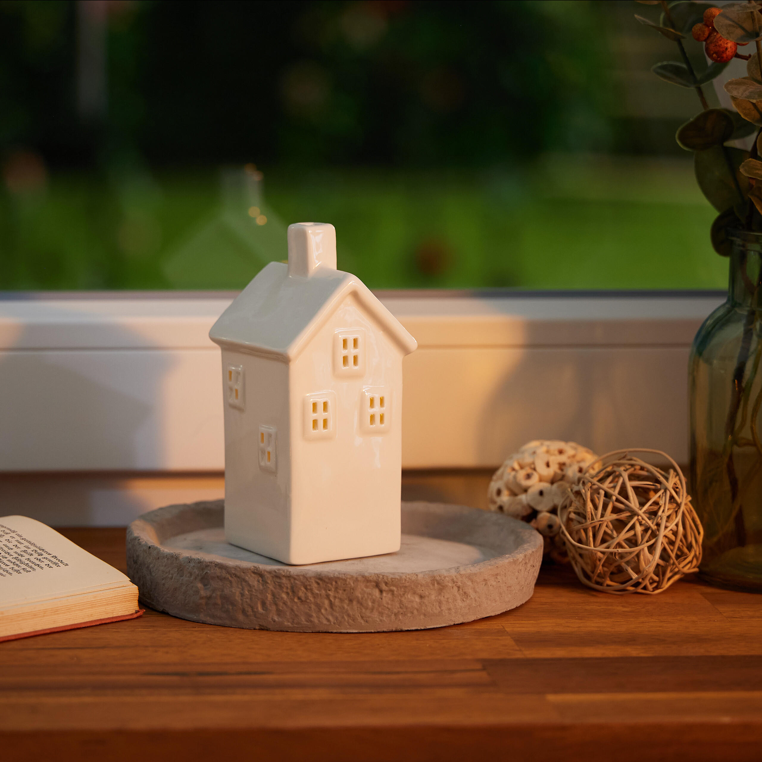 TEELICHTHAUS - Weiß, Keramik (14cm) - Relaxdays