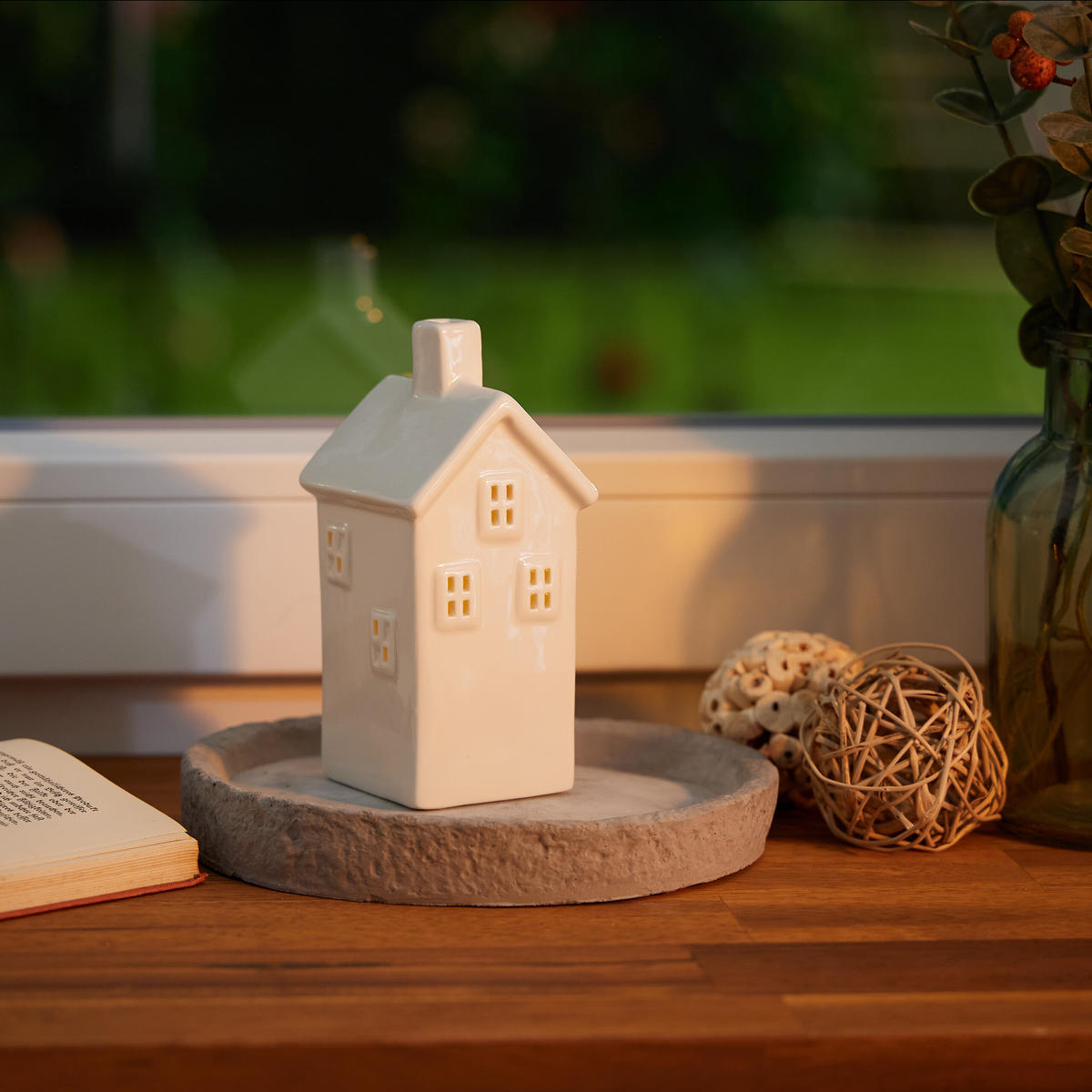 TEELICHTHAUS - Weiß, Keramik (14cm) - Relaxdays