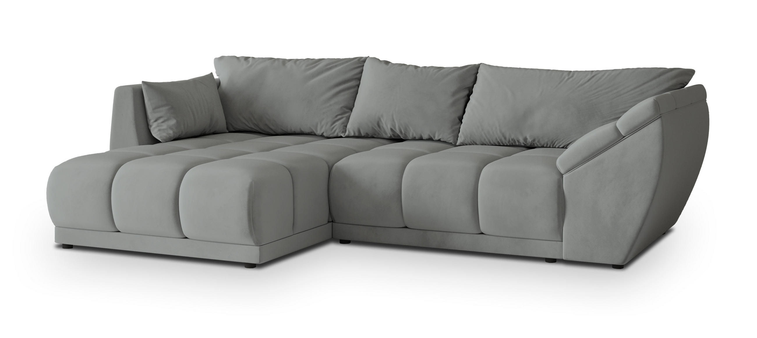 ECKSOFA ORENTI L-S Grau Velours-Stoff mit Schlaffunktion - Grau, Holz (287/182cm) - MASSENO