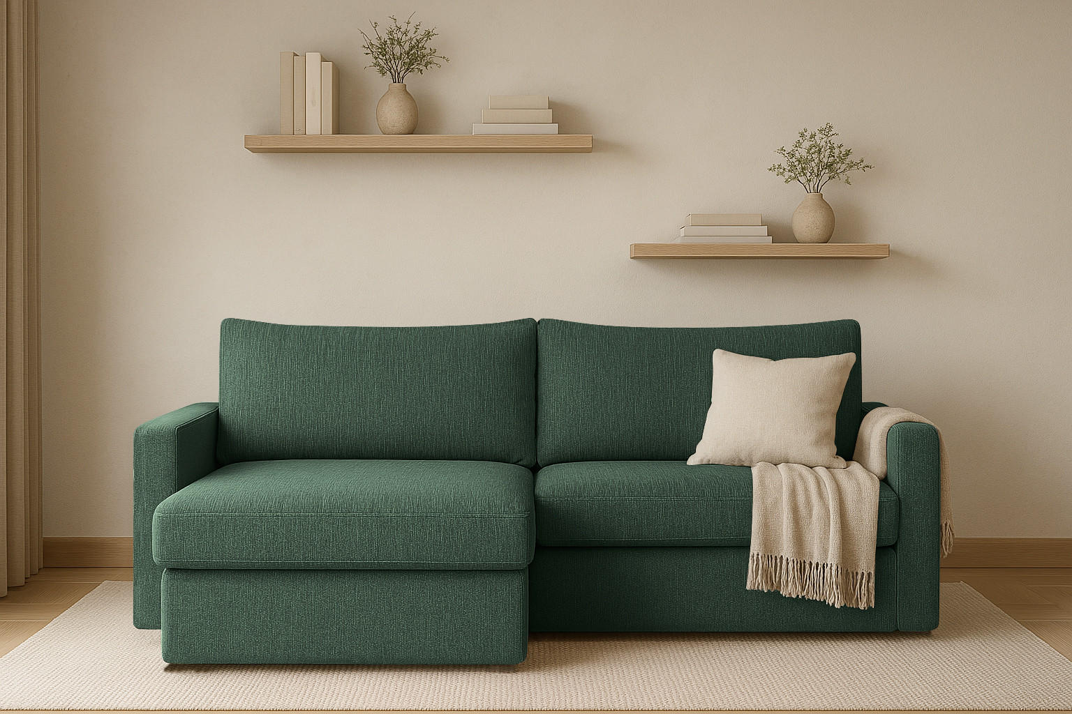 ECKSOFA Mit Schlaffunktion Und Bettzeugablage LUBEKA Stoff Faro Grün Rechts - Grün, Holz (224/147cm) - Kaiser Möbel